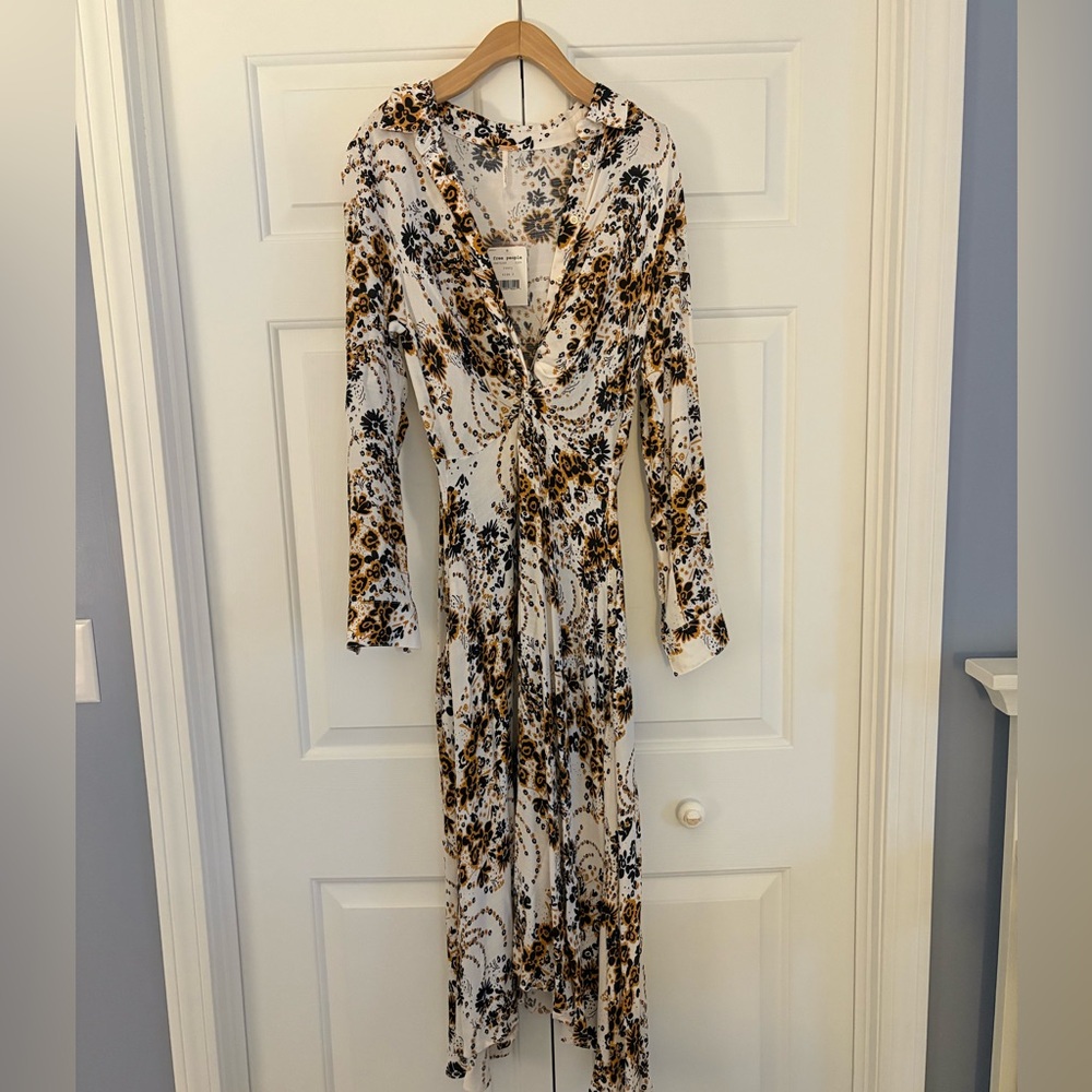 Free People Black and Brown Floral Long Sleeve Dress